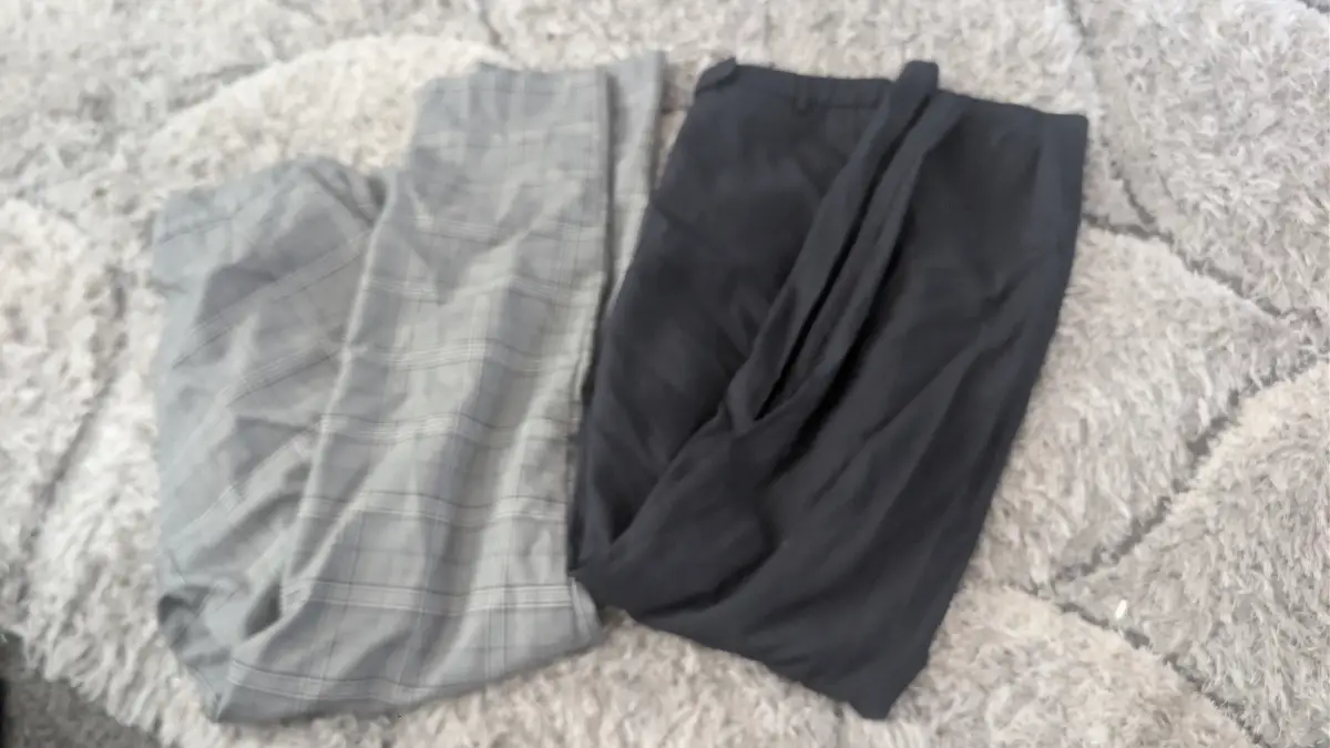 Set of two work office trousers grey checkered and navy blue lines