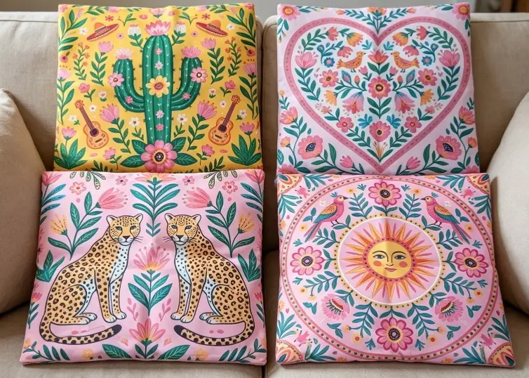Set of 4 Mexican themed cushion covers