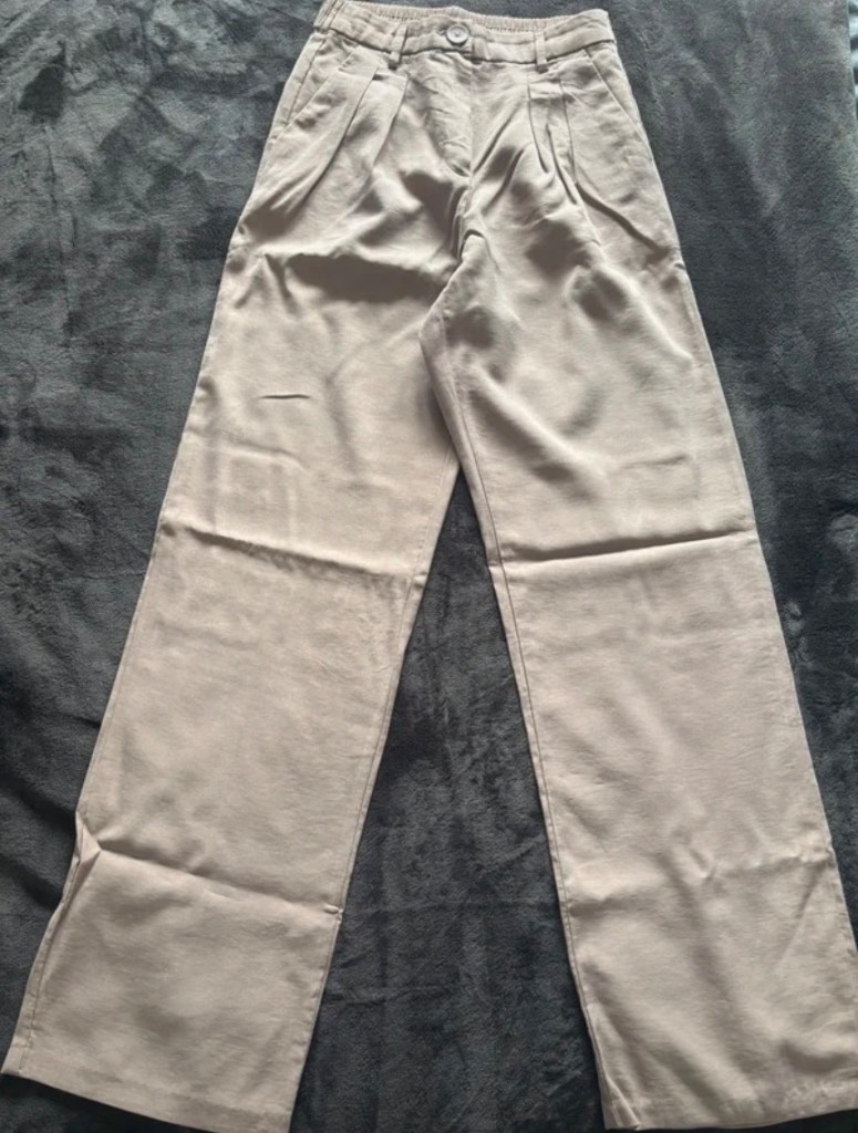 Primark Beige Wide Leg Trousers / High Waist Tailored Pants | Size 10