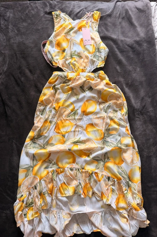 BNWT AX Paris Lemon Print High-Low Midi Dress | Size 8