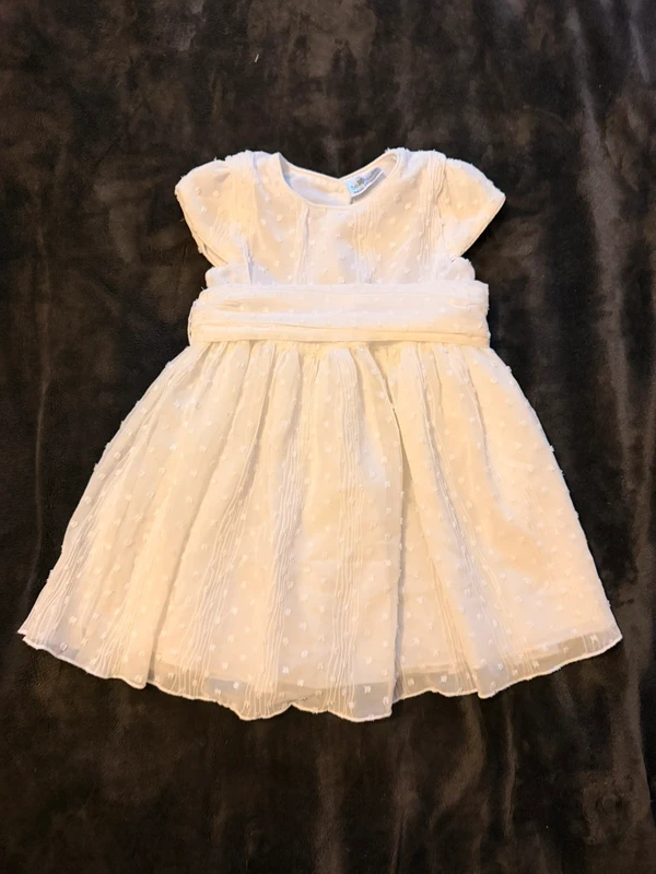 So Cute Cream Occasion Dress with Dobby Tulle Overlay | 12-18 Months