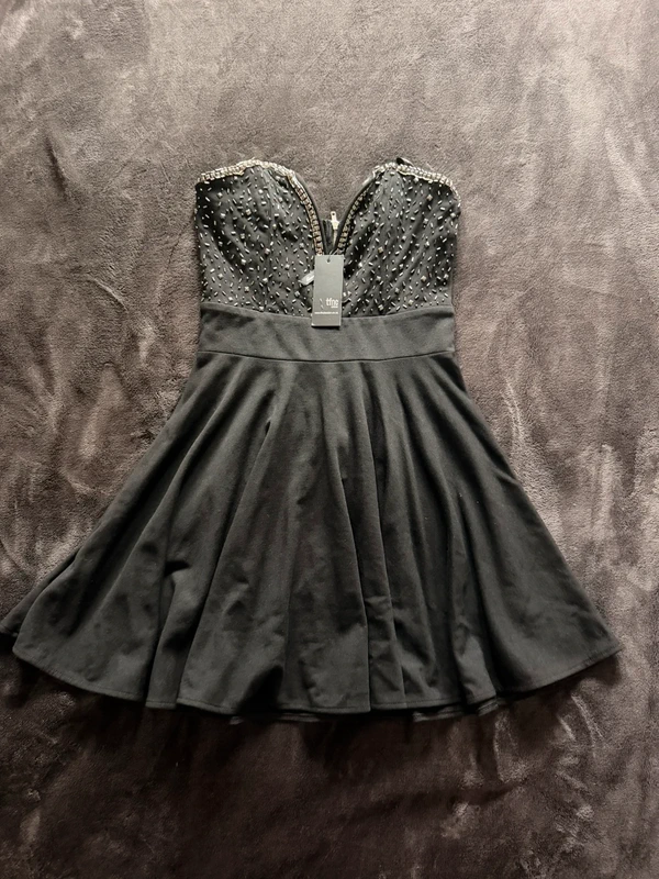 Brand New with Tags TFNC London Black Embellished Bandeau Skater Dress, size SmallBrand New with Tag