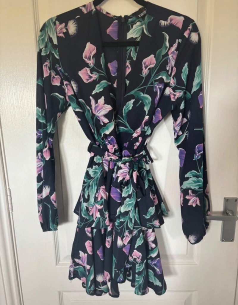 Zack Floral Low Cut Skater style Layered Dress, size 12