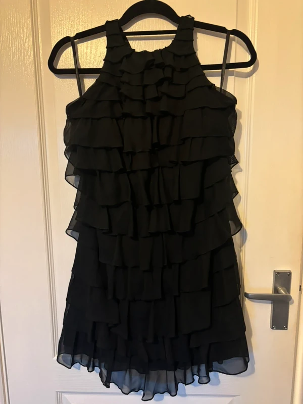 LOOK Women’s Little Black Ruffle Backless Dress, size 10