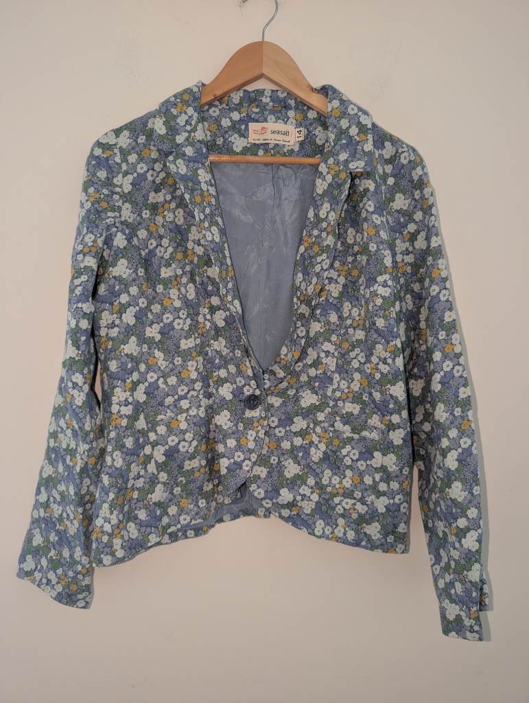 Seasalt Cornwall "Dove Jacket" Floral 100% Linen Blazer - UK 14 / EU 42
