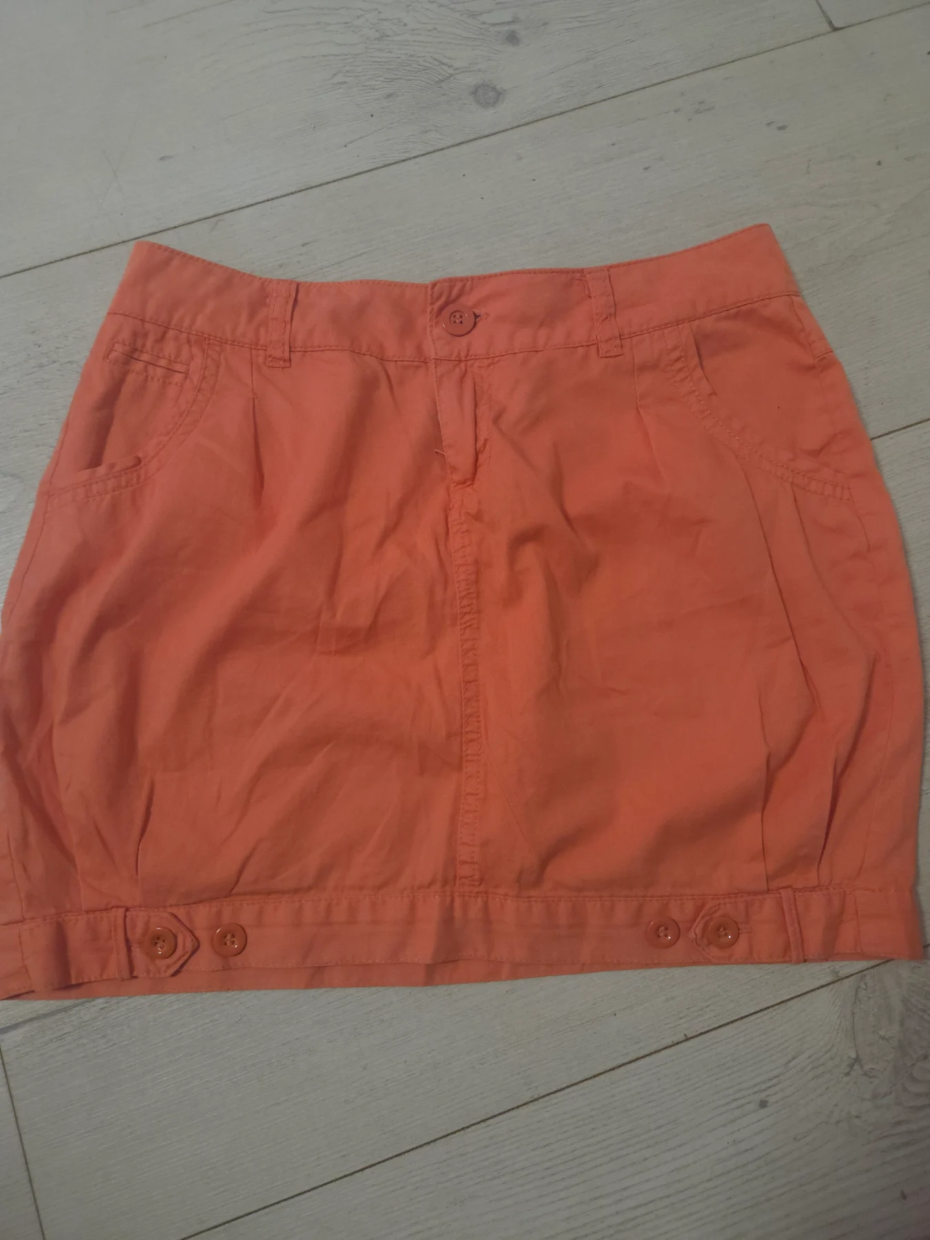 House XS Orange Cotton Mini Skirt Button Hem Y2K Summer