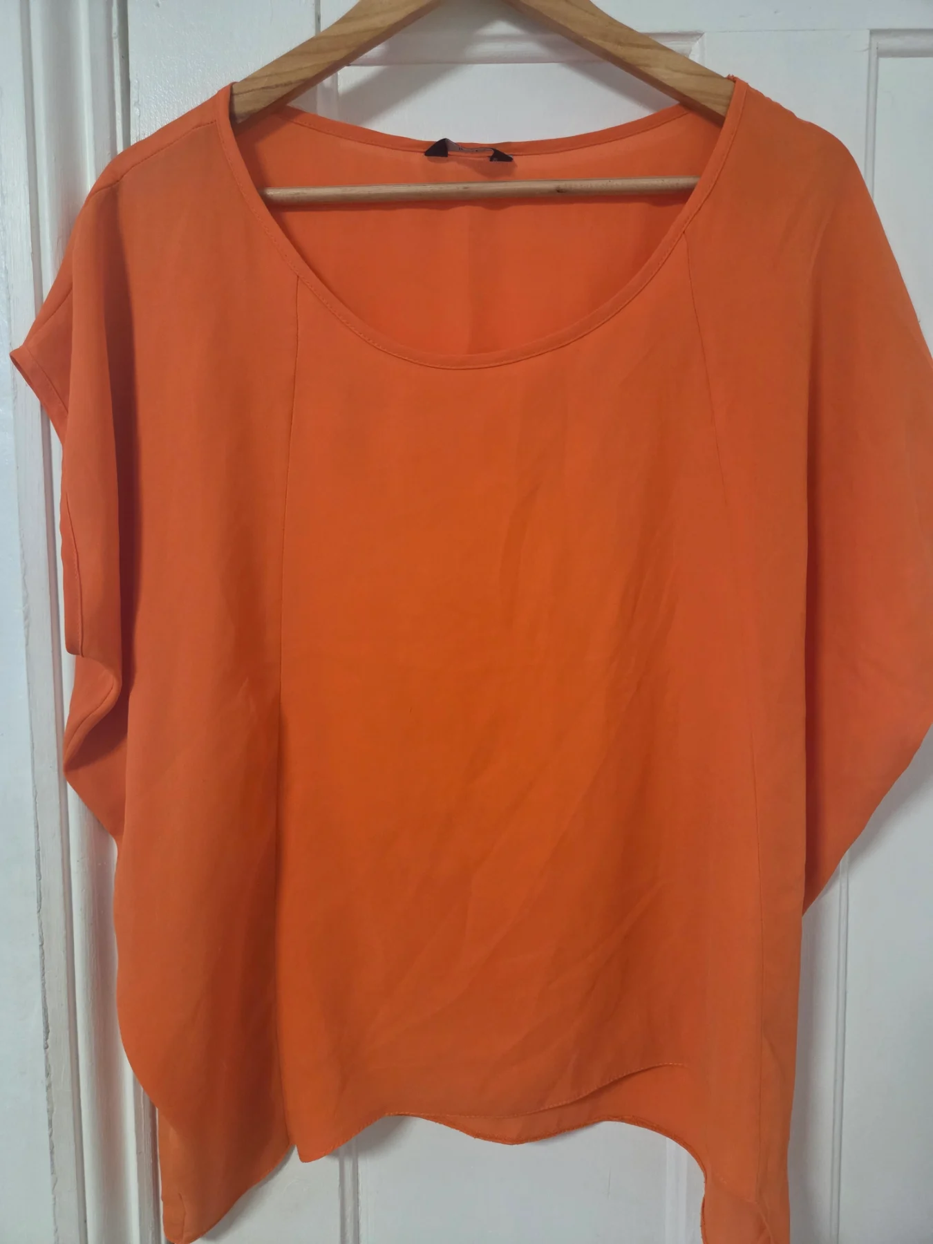 F&F Orange Floaty Chiffon Blouse — Round Neck Relaxed Top