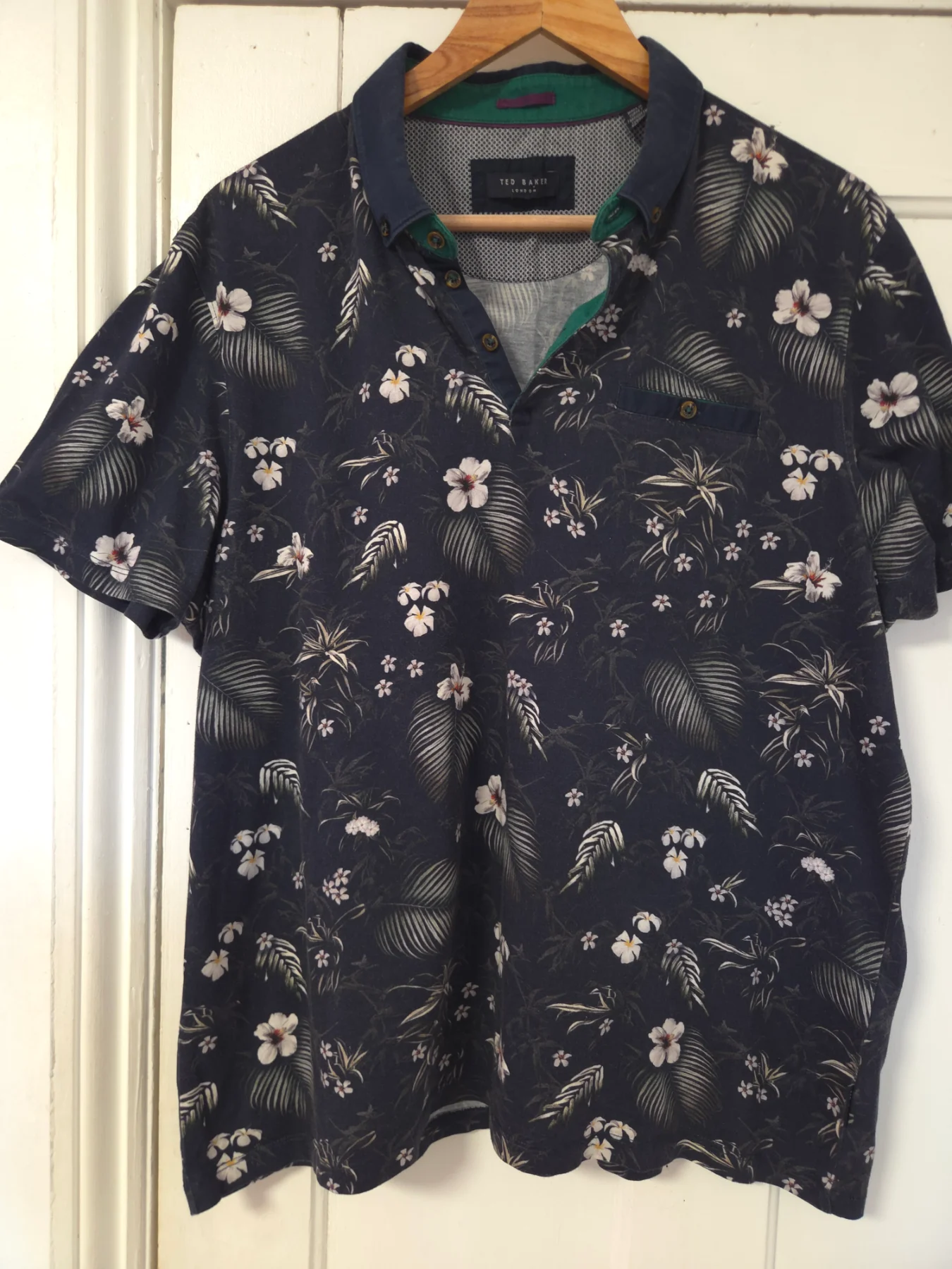 Ted Baker Navy Tropical Floral Polo Shirt – Smart Casual Summer Top