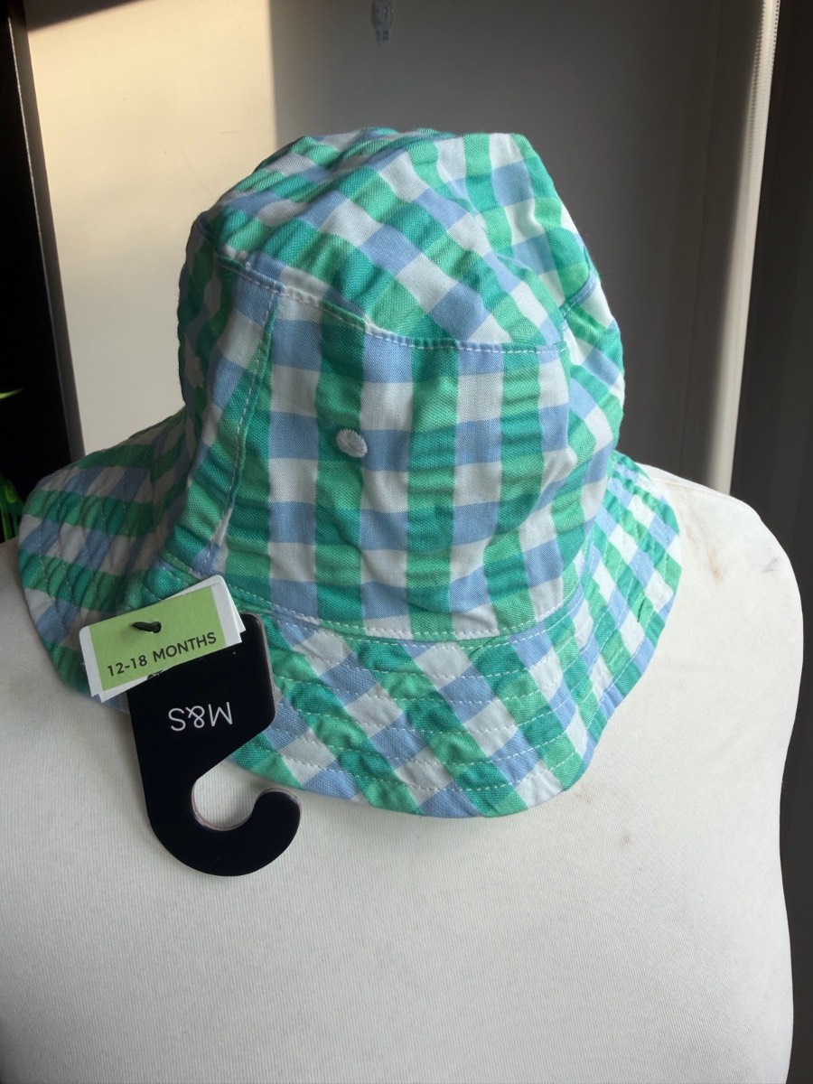 Marks & Spencer Kids Green check Cotton Sun Hat age 12-18 months