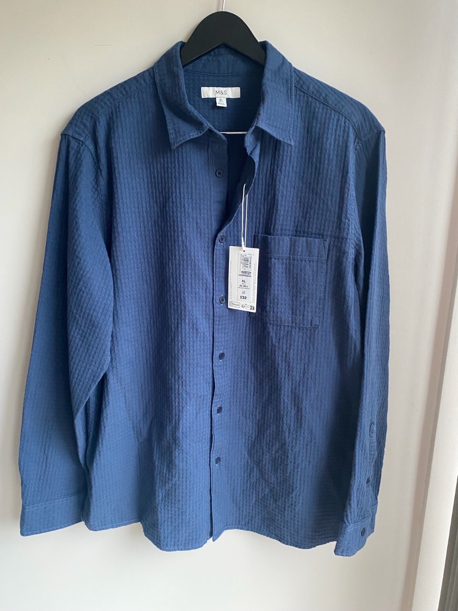Marks & Spencer Men’s textured long sleeve shirt in blue size XL
