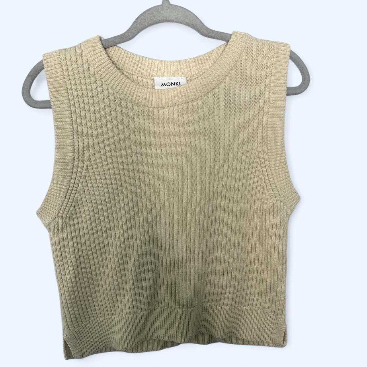 MONKL Cream Beige Ribbed Knit Tank Top Vest Jumper Size M Medium