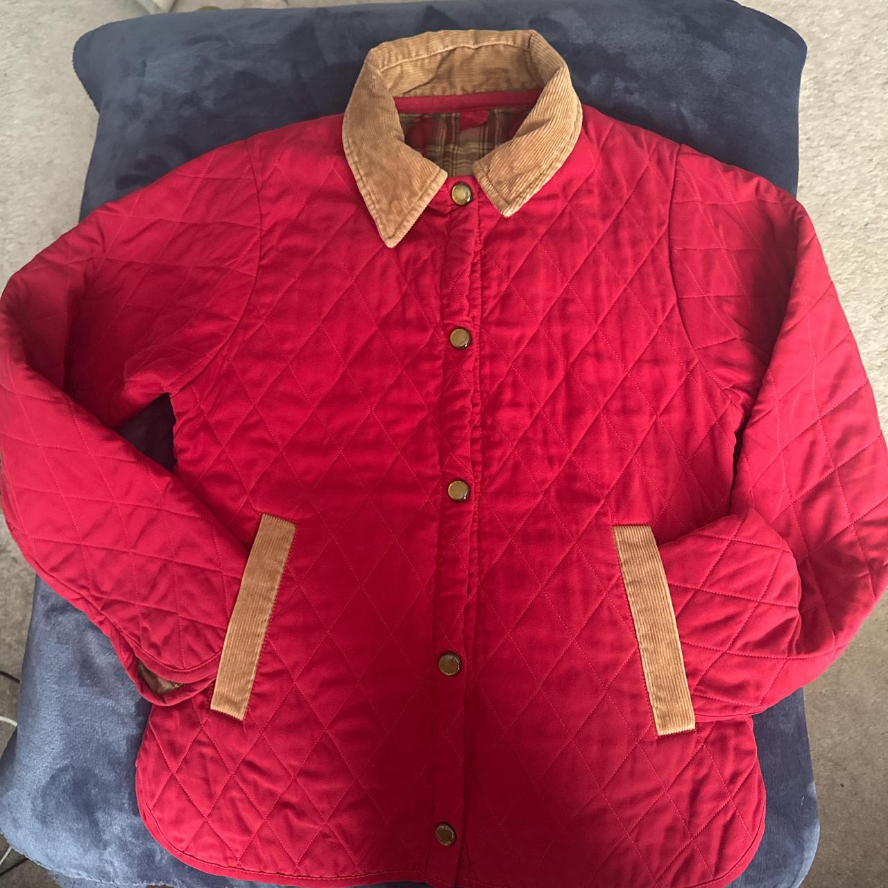 TOGGI Red Quilted Country Jacket Corduroy Collar Plaid Lined XS