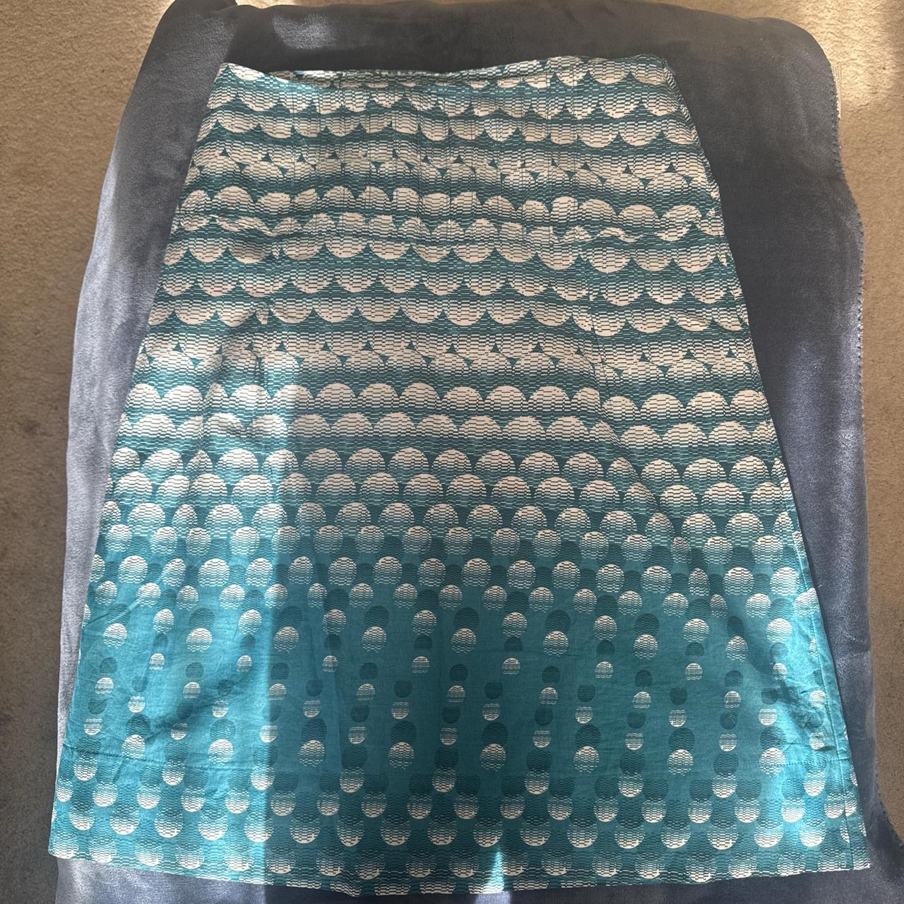Fransa Scandi Geometric Pattern Skirt Size 38 UK 12 Turquoise Aqua Mid Length
