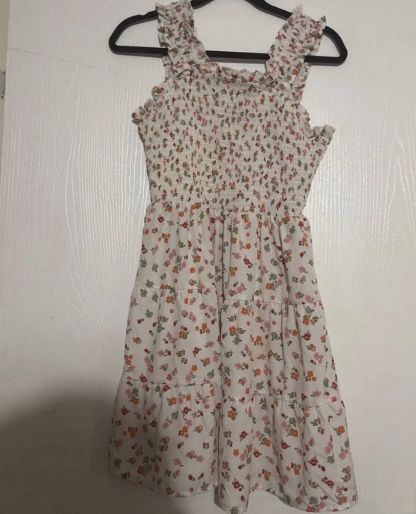 Wednesday girl floral smocked square neck ruffle strap midi dress
