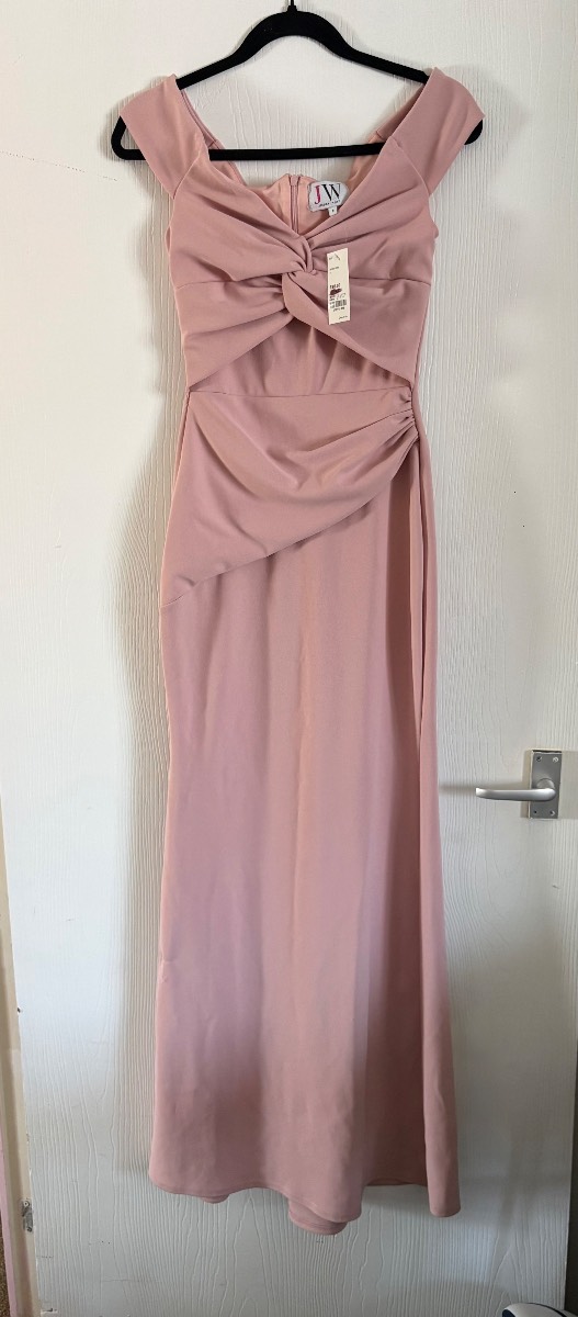 BNWT Jessica Wright Pink Twist-Front Bardot Maxi Dress – Size 8