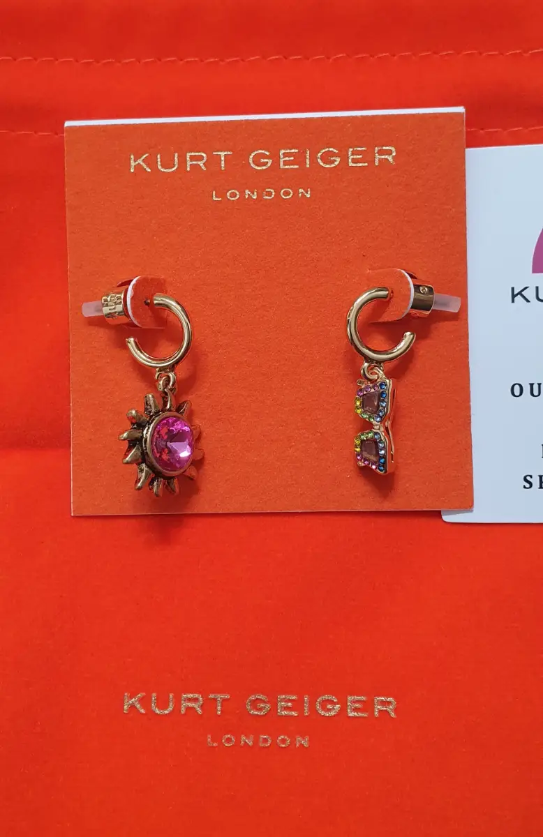Kurt Geiger London Mismatch Sun & Sunglasses Earrings Gold Tone – Brand New