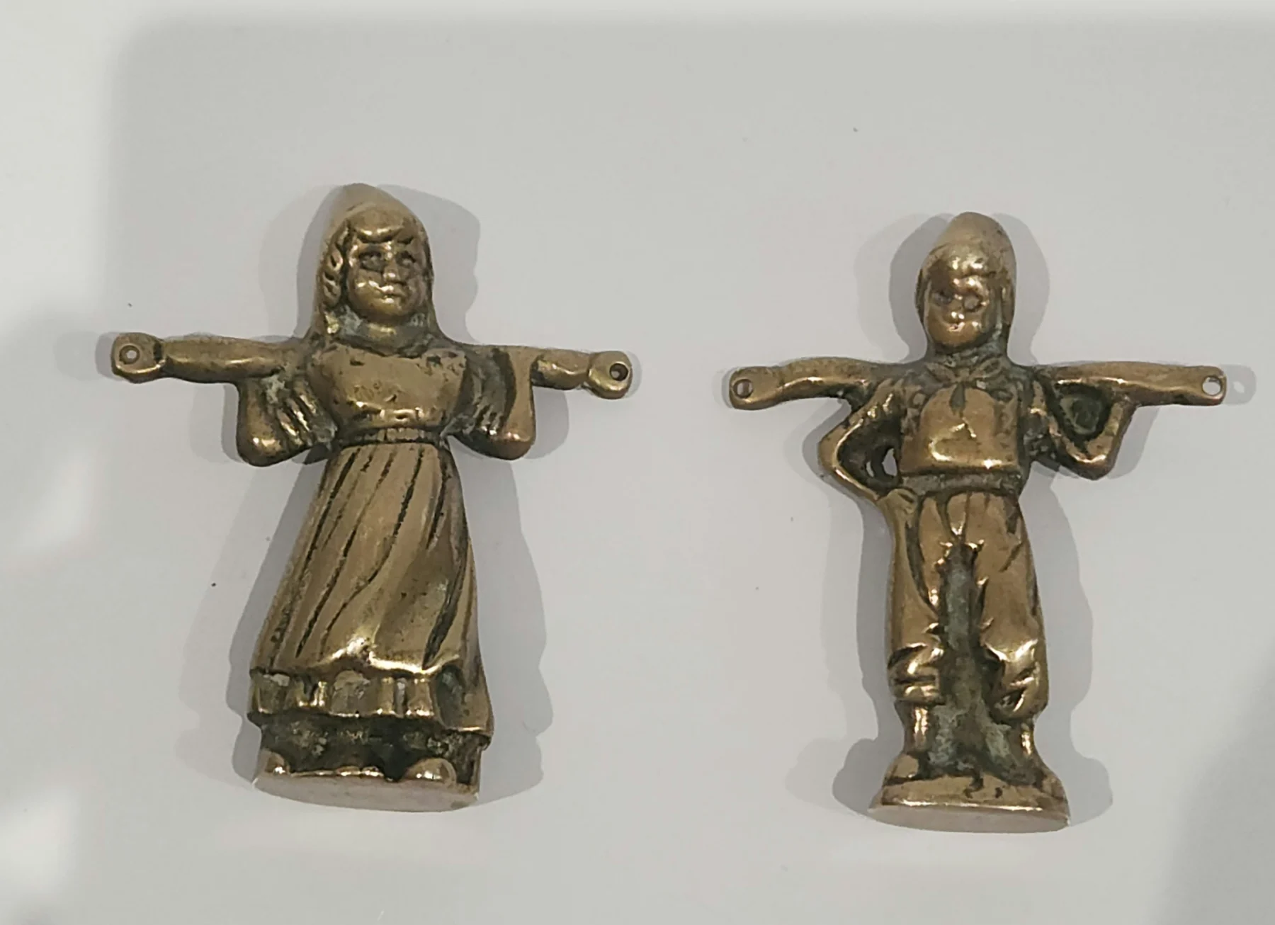2 Solid Brass Figures – Woman & Man / Water Carriers – Vintage Pair