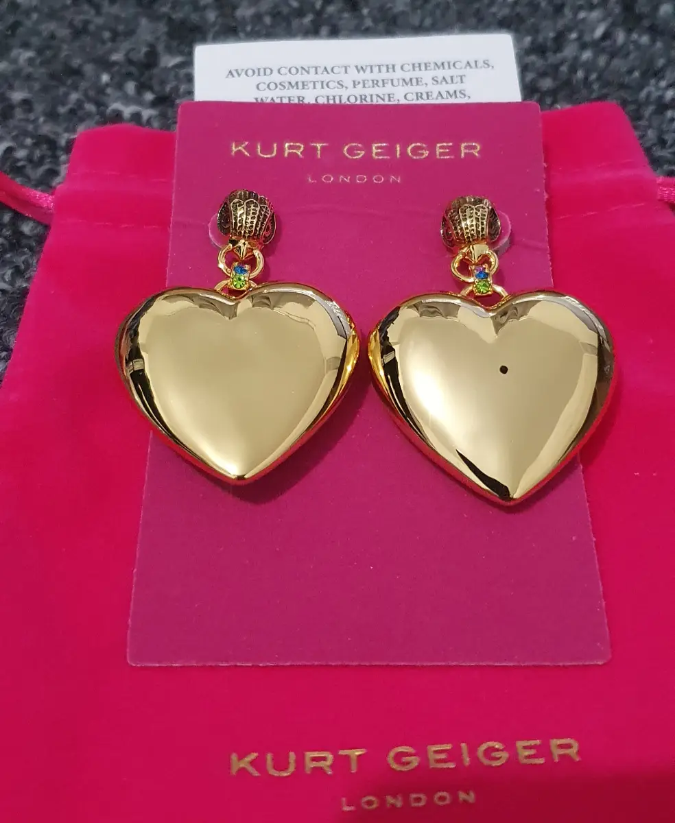 Kurt Geiger London Heart Star Drop Earrings Gold Tone Black Enamel Eagle Head