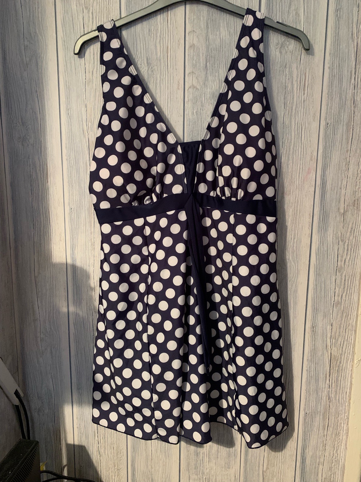 Swimming suit with skirt and shorts all in one blue / white