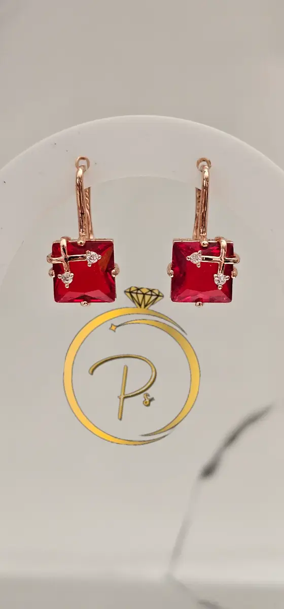 Red square,rose gold plated earring,hallmarked