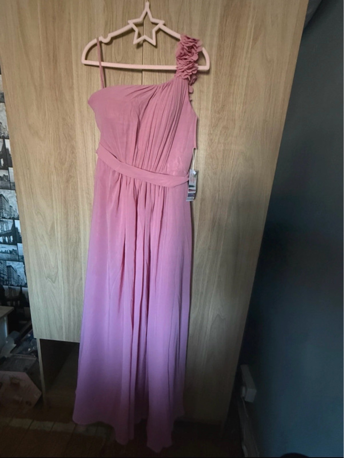 Stunning Dusty Pink One-Shoulder Maxi Dress with Corset Back (Size 12)