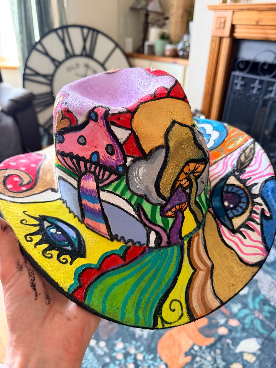 Hand painted trippy festival hat