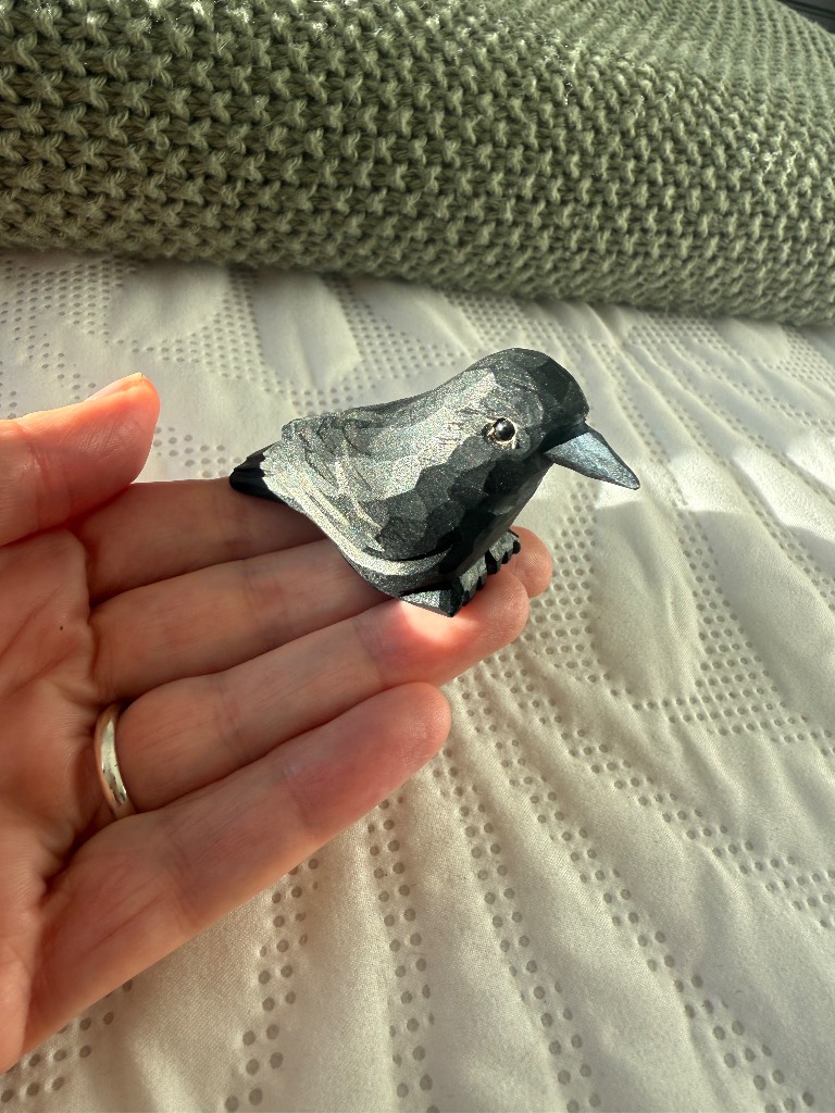 Hand carved wooden raven