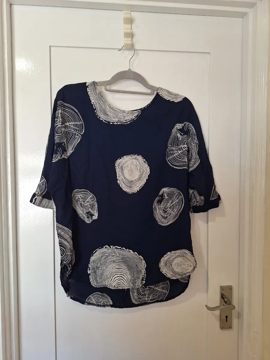 Navy blouse with white circle pattern size 10 by Roman