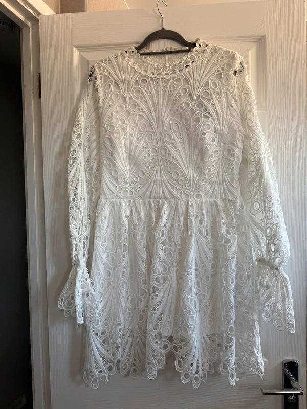 Boohoo High Neck Long Sleeve Lace Dress Uk 14