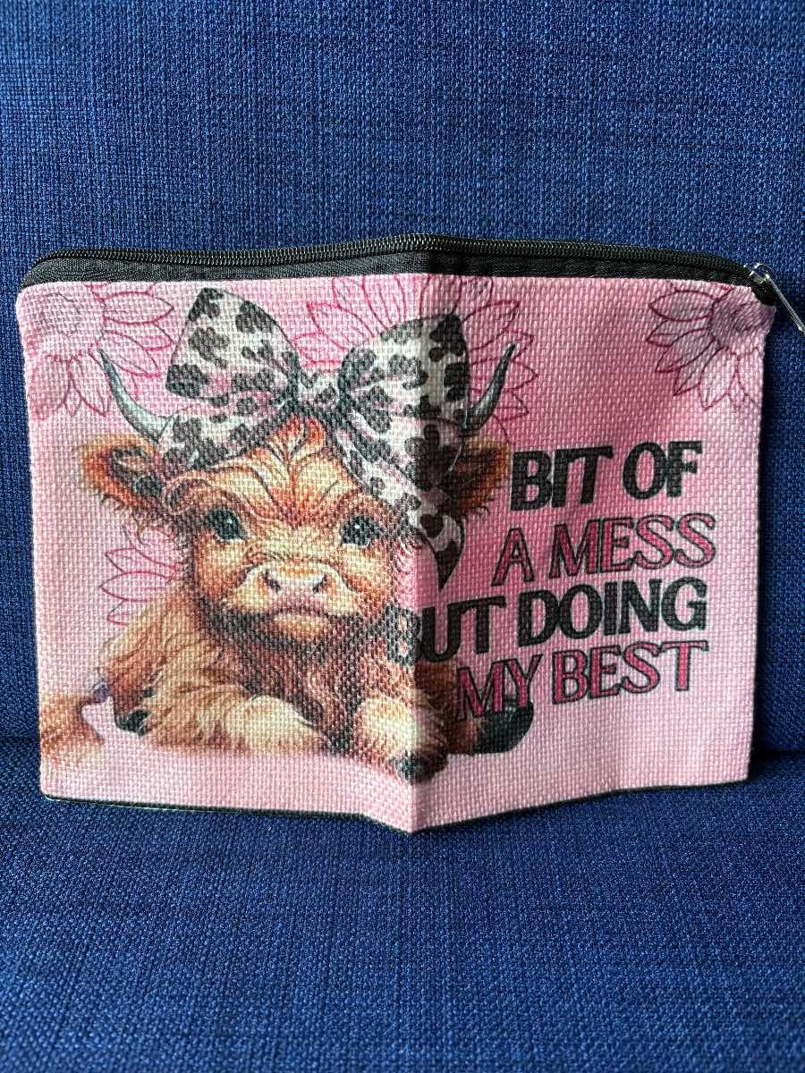 Highland cow make up bag