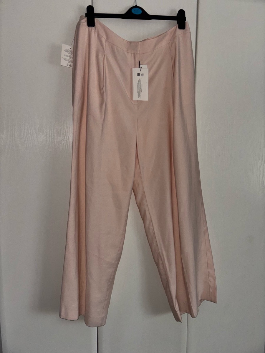 Phase Eight Bianca Peach Coral Satin Wide Leg Tailored Trouser