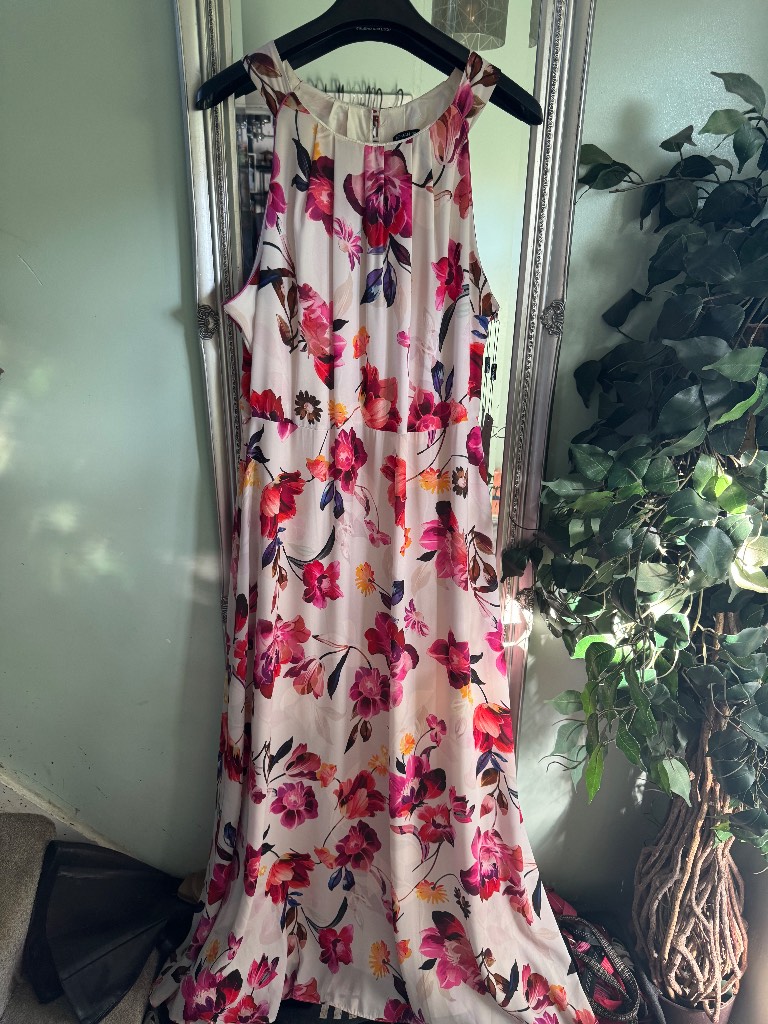 Roman Floral Maxi Dress Halter Neckline Size Uk20 Brand New