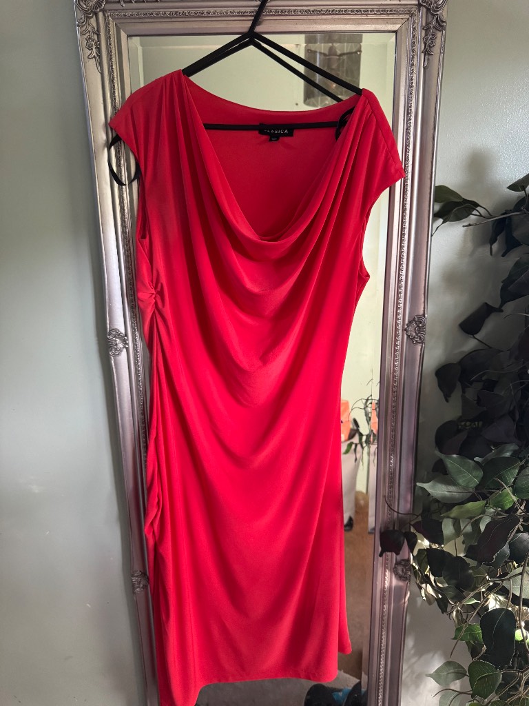 Jessica Howard Red Draped Cowl Neck Cocktail Dress Size Uk12 Petite
