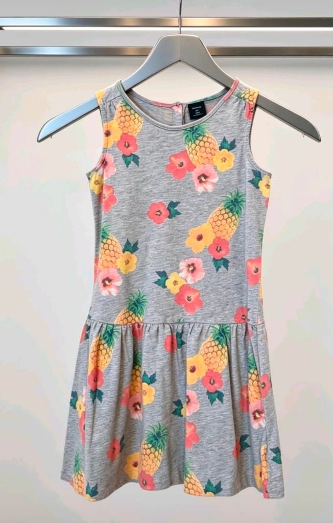 Girls GAP Kids Fruit Drop Waist Summer Dress Age 5 Grey