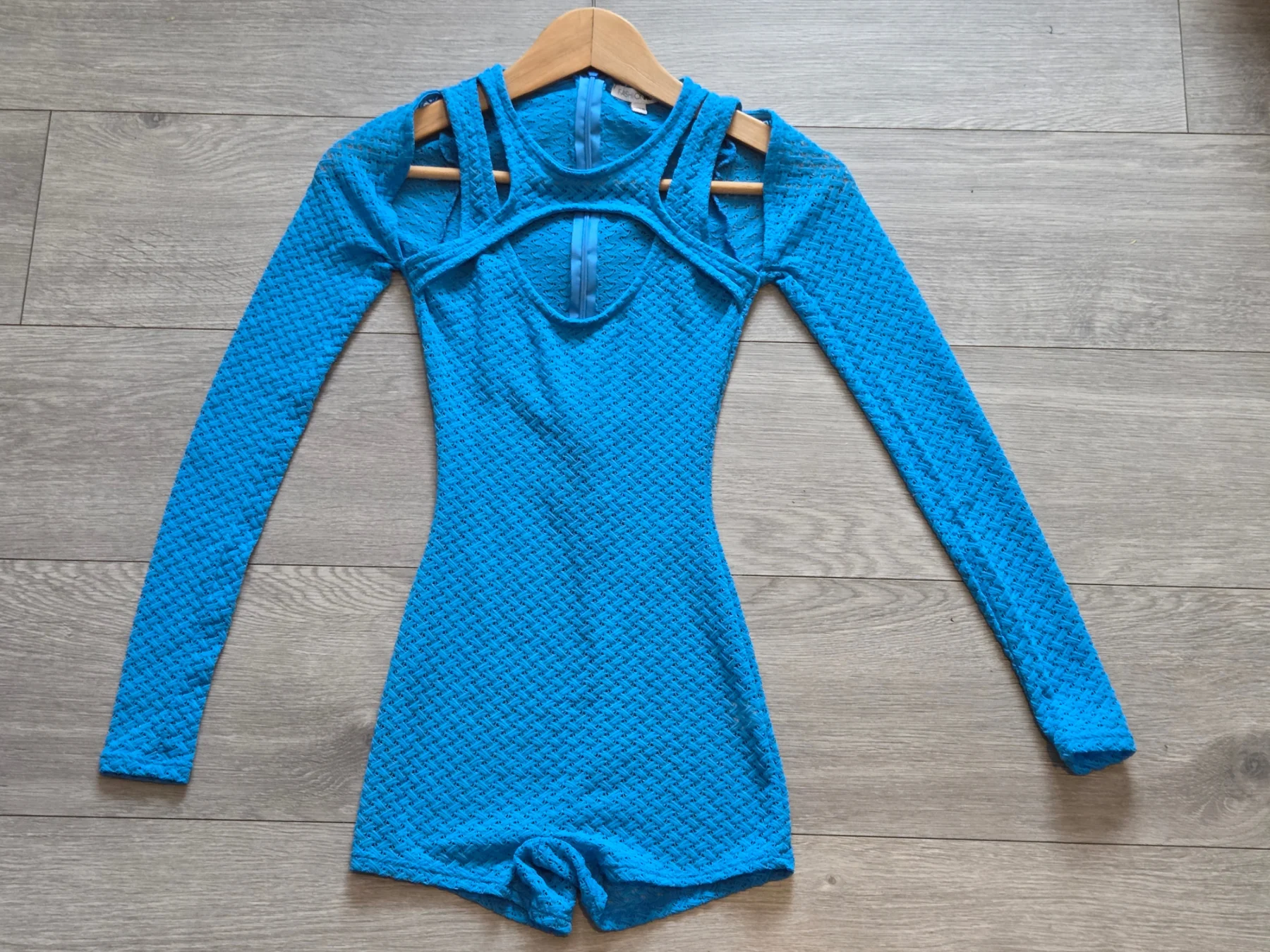 Fashion Nova Bright Blue Crochet-Knit Cut-Out Romper — UK 6–8 (XS/S) — Excellent Condition