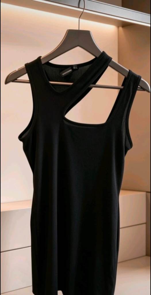 Womens PrettyLittleThing Ribbed Asymmetrical shoulder Bodycon Mini dress size 14