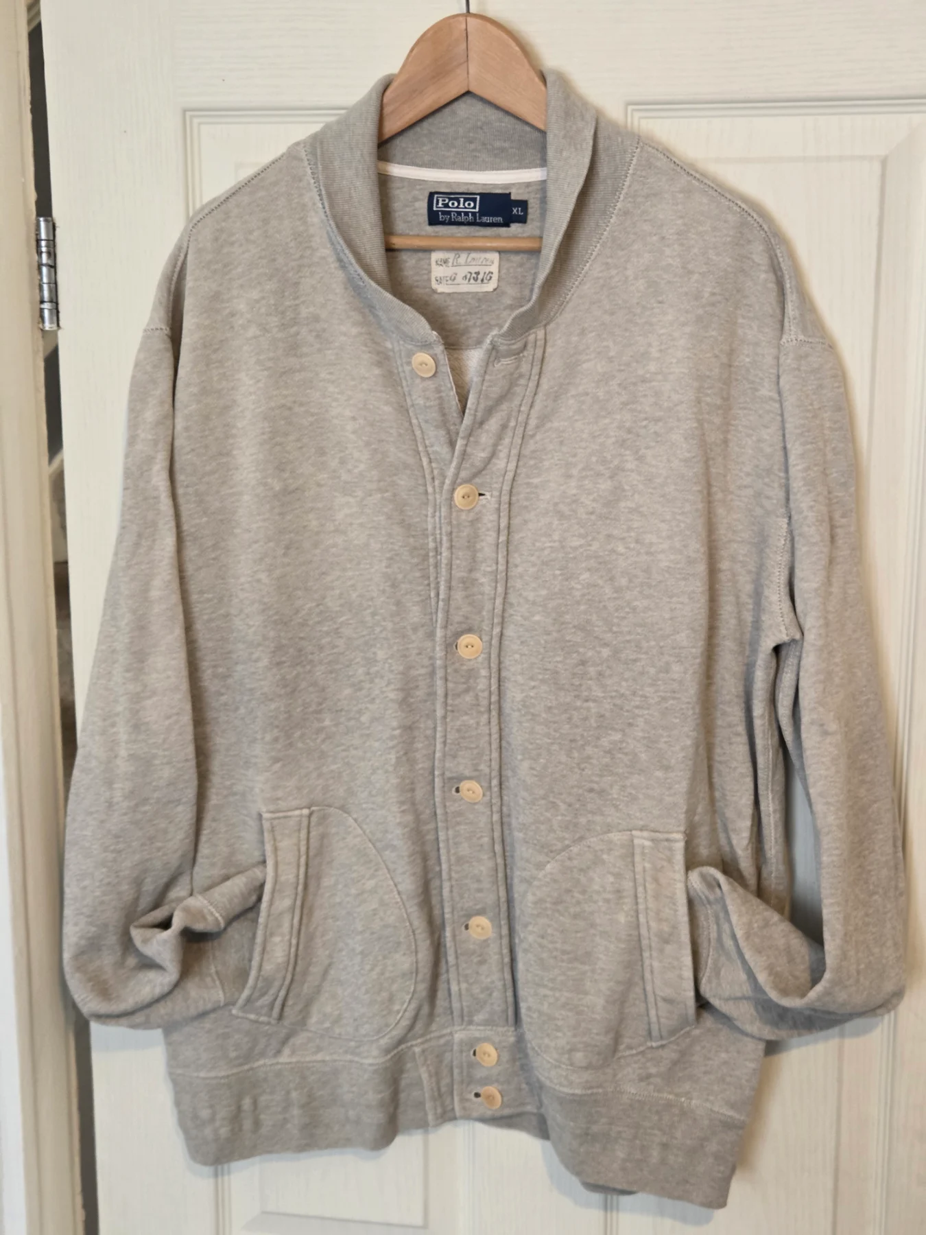Vintage Polo Ralph Lauren Grey Fleece Cardigan — Size XL — Authentic 90s