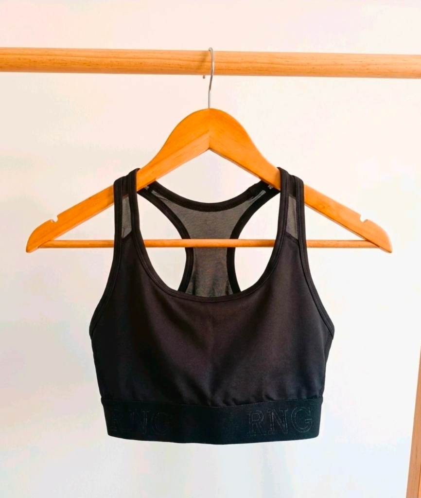 Womens H&M sheer panel racer back sports crop bra size 6-8
