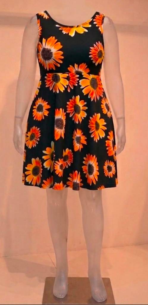 New Womens Sunflower Summer Skater Dress Plus Size 20-22