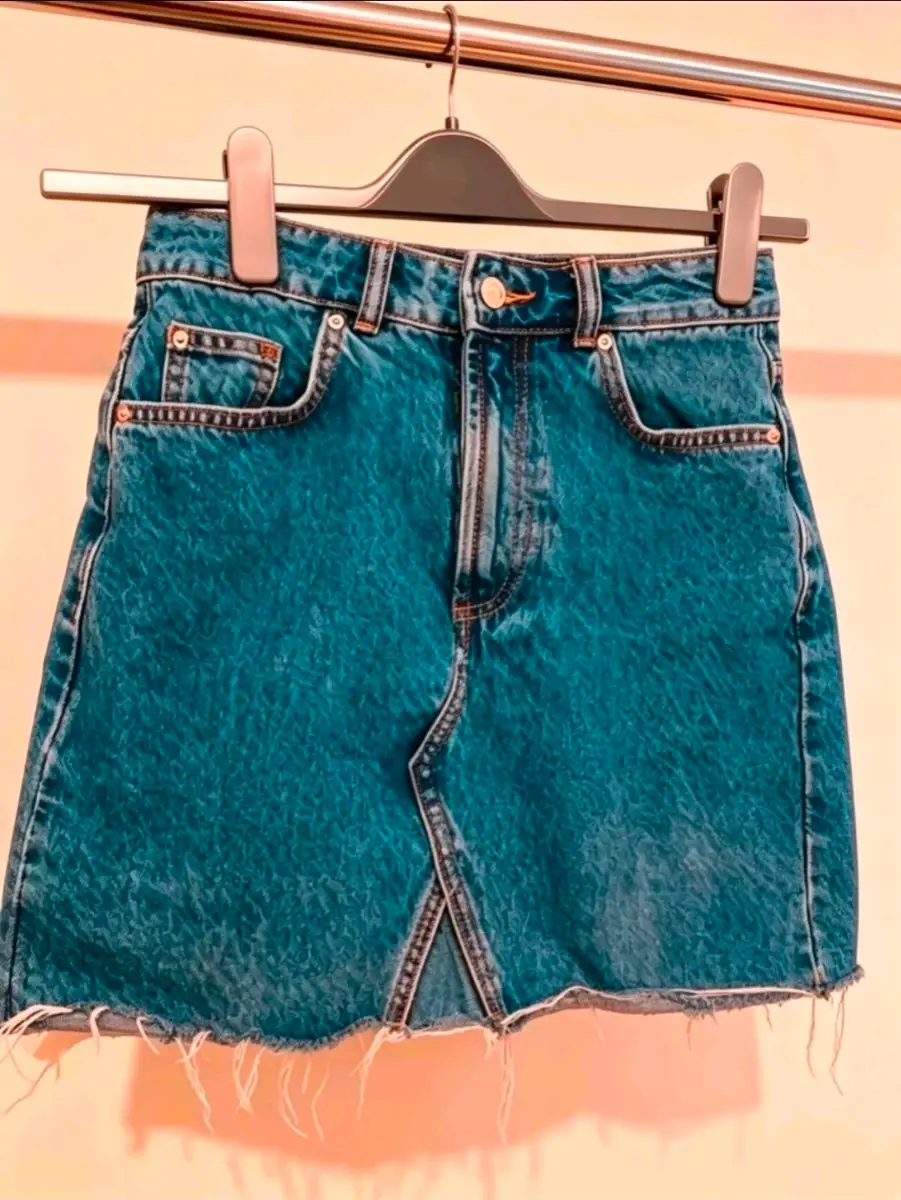Womens A Line Frayed Hem Denim Mini Skirt Size 8 Blue