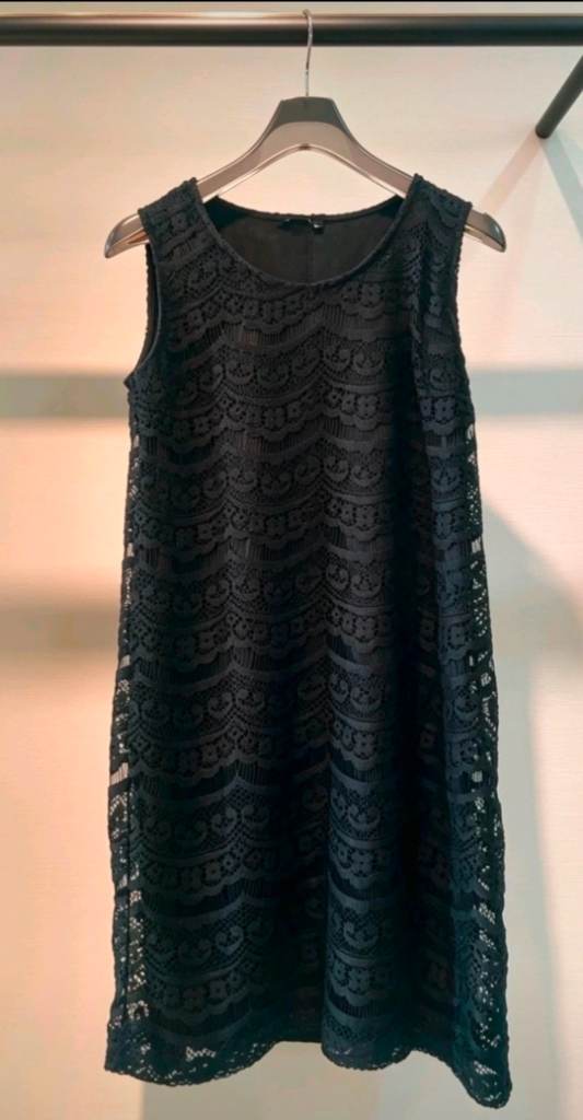 Womens Lined Crochet Lace Shift Dress Size 10 Black