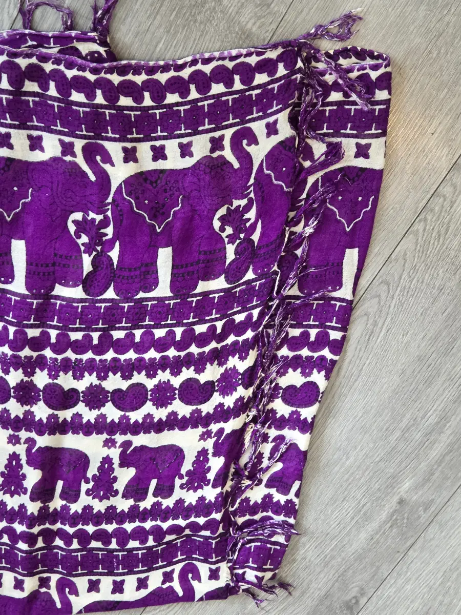 Bohemian Elephant Print Sarong Scarf Shawl Large Purple