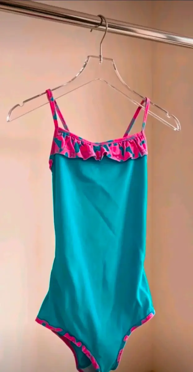 Girls Frilly Swimming Costume Age 11-12 Pink Blue