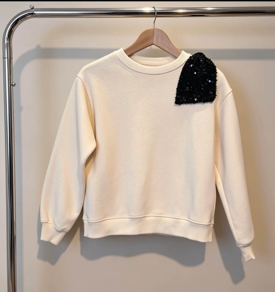 Girls Zara Sequin Bow Applique Sweater Jumper Top Age 11-12 Cream
