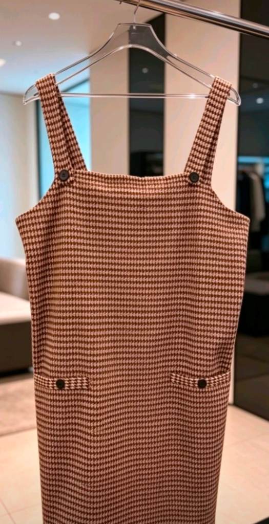 New Womens Houndstooth Pinafore Dress Size 14 Beige