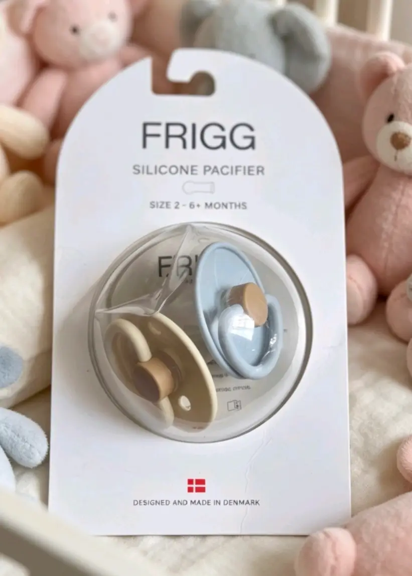 New FRIGG Silicone Pacifier Soother Dummies x2 Size 2 6m+ Blue Cream