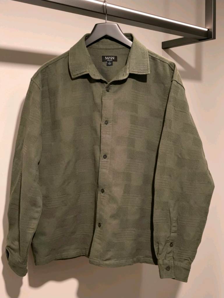 Boohoo Man Shacket Shirt Size XL Olive Khaki Green