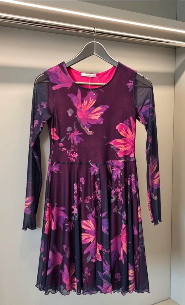 New Gurls Mesh Overlay Floral Dress Age 12-13 Pink