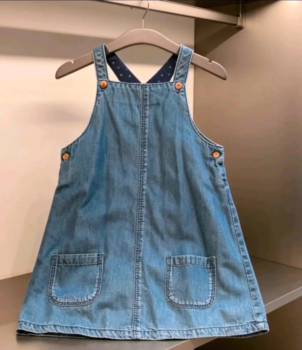 Toddler Girls Soft Denim Dungaree Dress Age 18-24 months