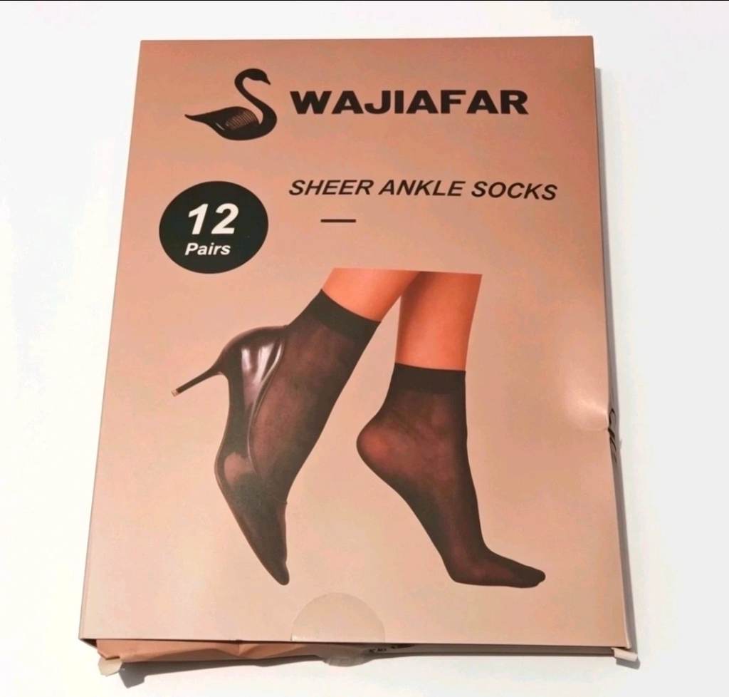 Womens Sheer Ankle Socks Black 12 pairs